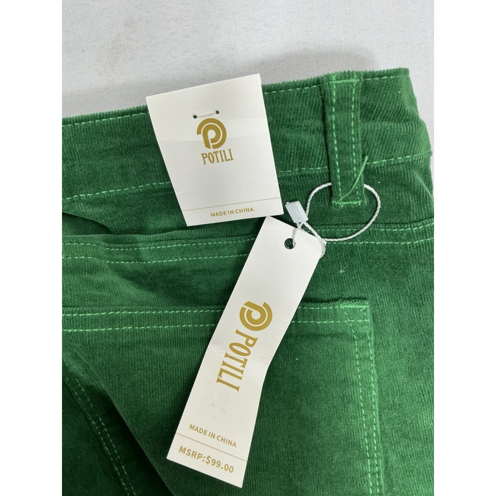 Womans NWT Potili Green Cordoury Flared Pants 16 Button Fly - Picture 3 of 6